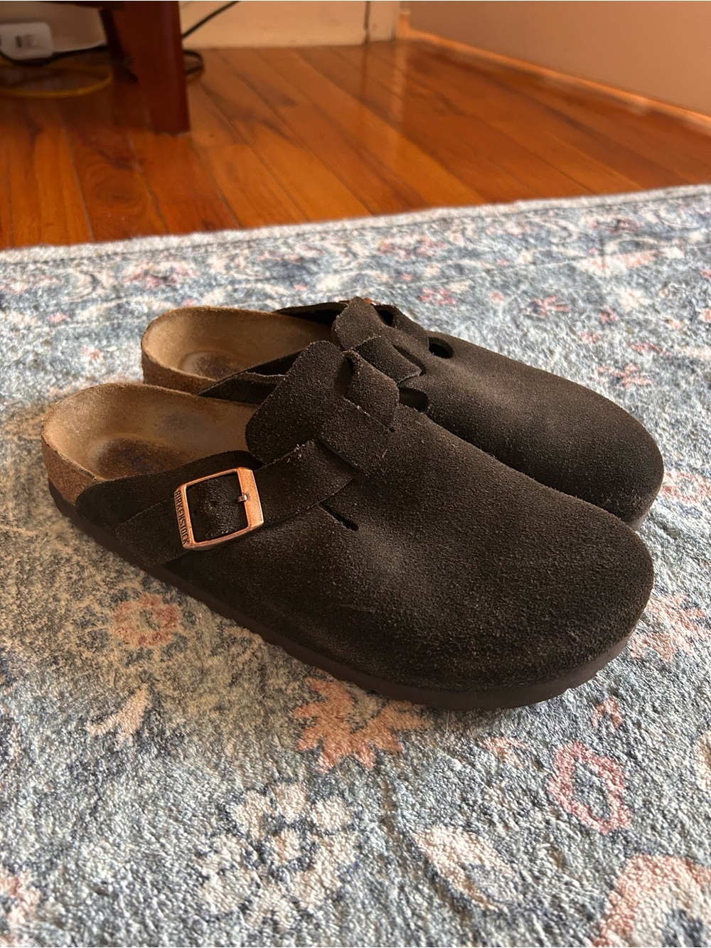 Birkenstock Brown Suede Boston Clogs with Buckle - Picture 5 of 9